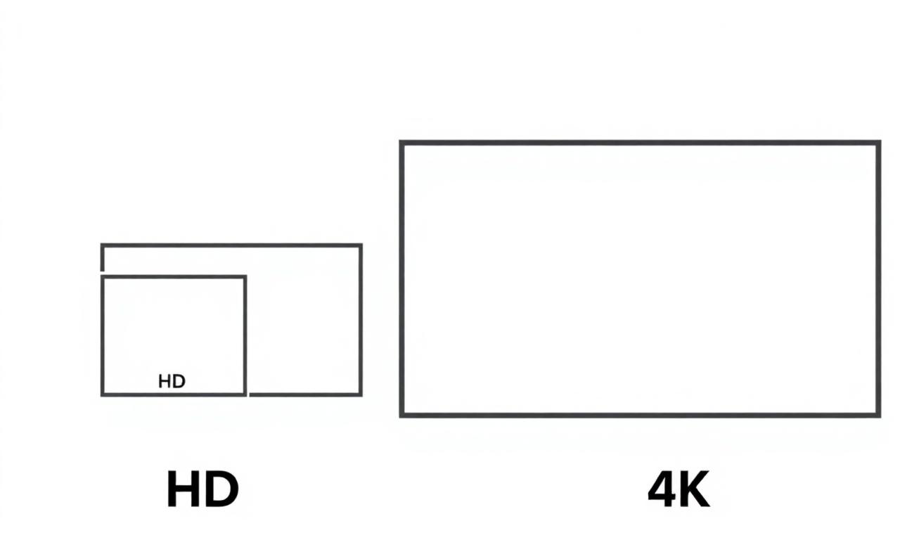 Visual comparison of HD, Full HD, QHD and 4K UHD screen resolutions shown as nested rectangles
